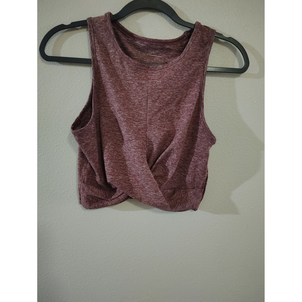 Yogalicious Lux Womens Twist Front Crop Tank Top Heather Burgundy Red Small